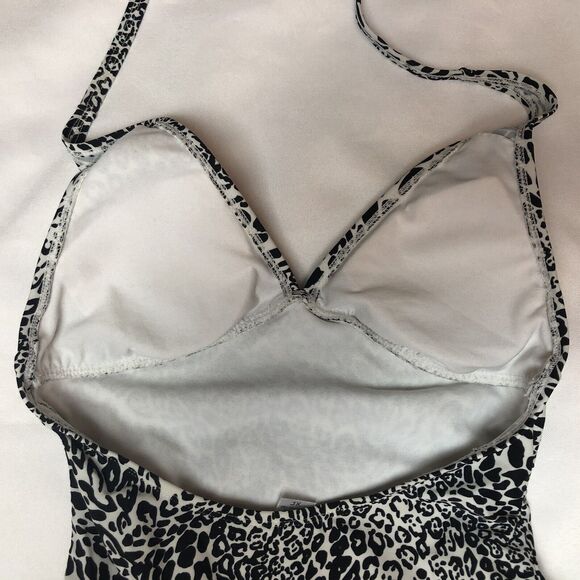 Old Navy One Piece Swimsuit Women XS Black White Animal Print Halter Padded - Picture 4 of 11